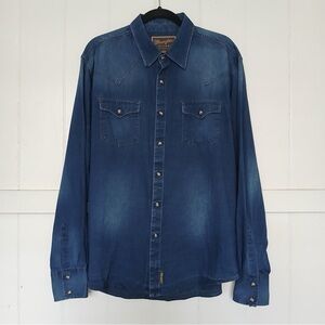 Wrangler Retro Men's pearl snap Denim Western Shirt XL Cowboy vintage retro
